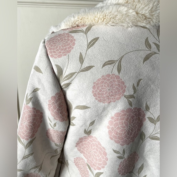 Laura Ashley Made In France Vegan Suede FauxFur Lined Cream and Pink Floral Coat - Picture 7 of 14